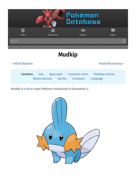 Mudkip Pokédex: stats, moves, evolution & locations.